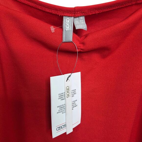 ASOS Womens Red Poplin Long Sleeve Mini Dress SZ 12 Vamp Festival Event NWT - Picture 3 of 9